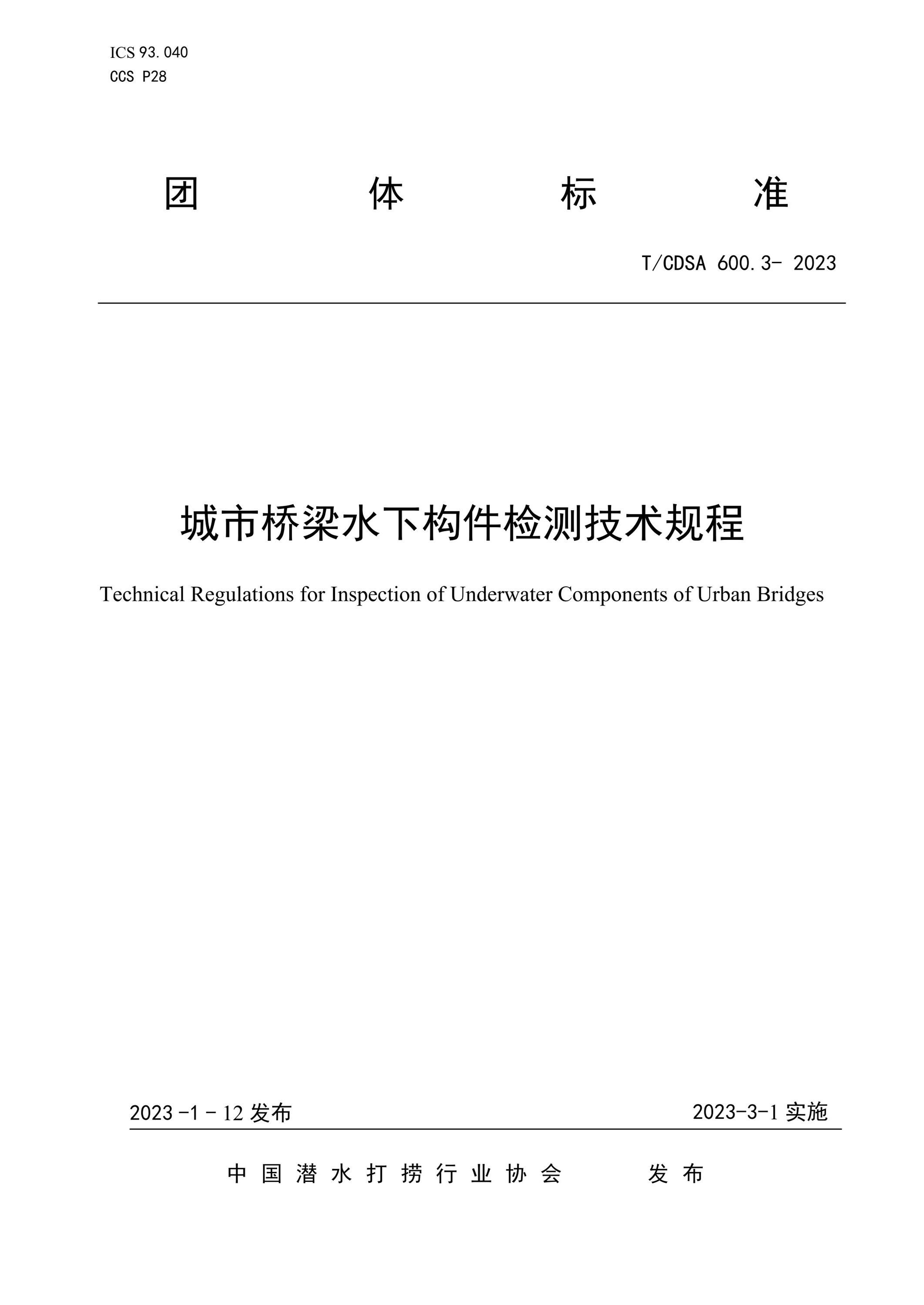 T/CDSA 600.3-2023 城市桥梁水下构件检测技术规程